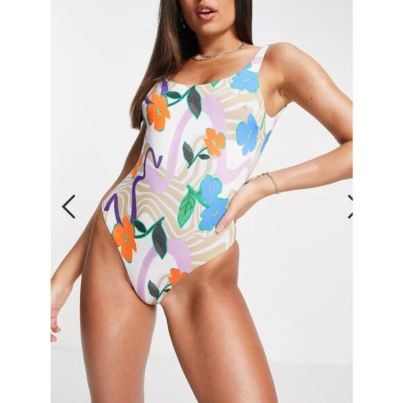 ASOS Design Scoop Back Sleek Swim Suit in Floral Swirl Print 8 NWT - Picture 4 of 6